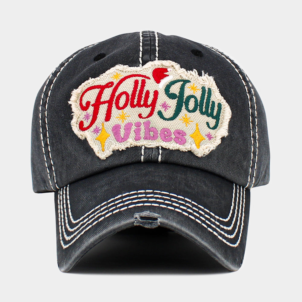 Madeline Love Black HOLLY JOLLY Vibes Message Embroidered Christmas Vintage Baseball Cap - Hats