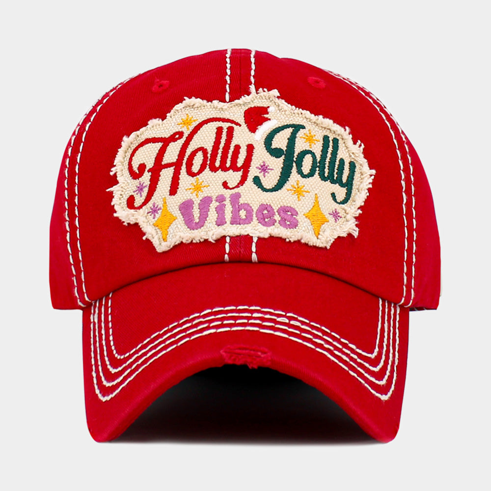 Madeline Love Red HOLLY JOLLY Vibes Message Embroidered Christmas Vintage Baseball Cap - Hats