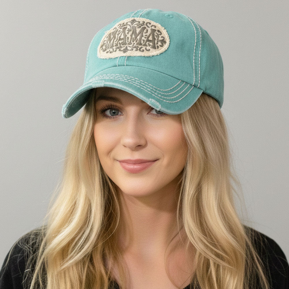 Madeline Love Blue, Denim MAMA Patch Vintage Baseball Cap - Hats