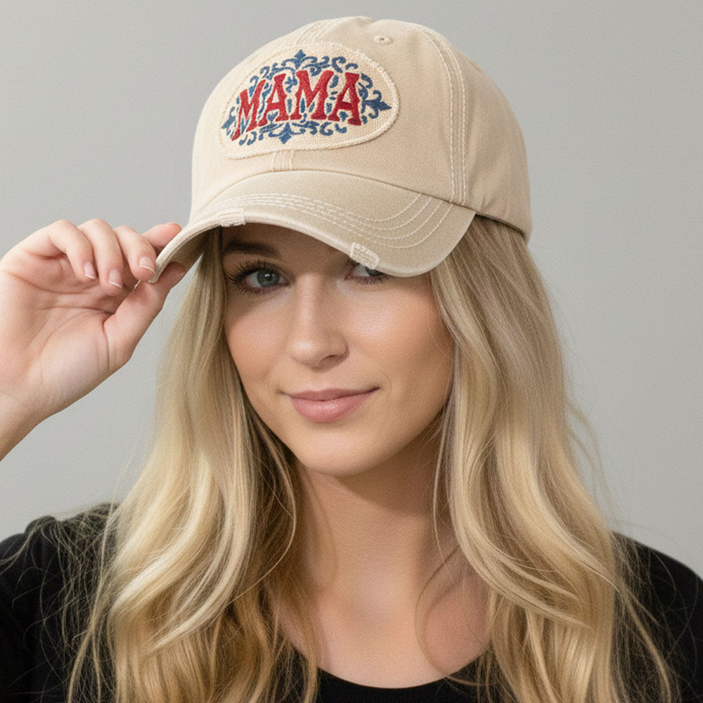 Madeline Love Beige MAMA Patch Vintage Baseball Cap - Hats