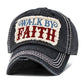 Madeline Love Black WALK BY FAITH Message Patch Vintage Baseball Cap - Hats - extra