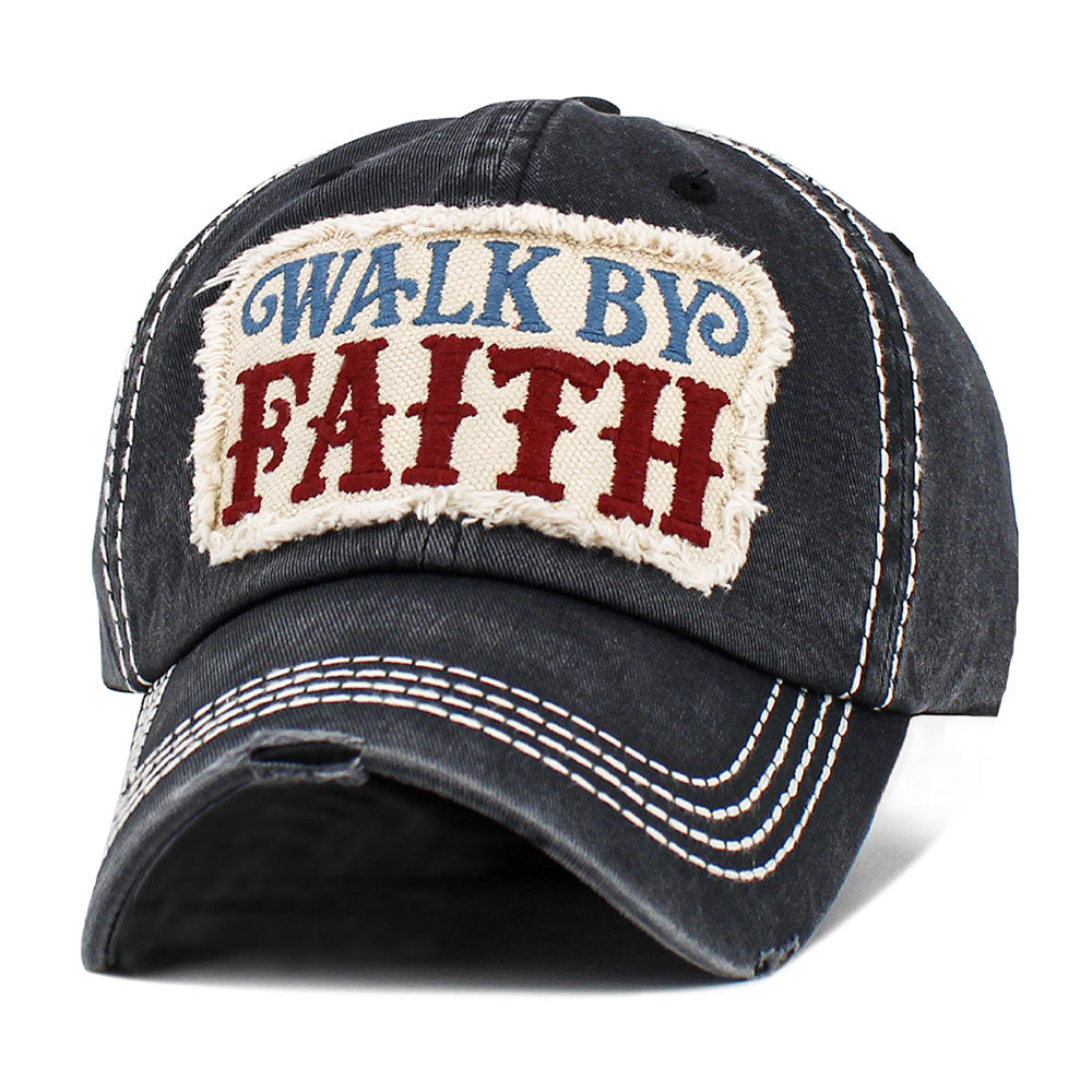 Madeline Love Black WALK BY FAITH Message Patch Vintage Baseball Cap - Hats - extra
