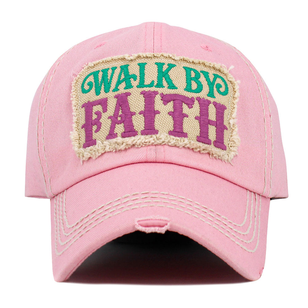 Madeline Love Pink WALK BY FAITH Message Patch Vintage Baseball Cap - Hats - desc