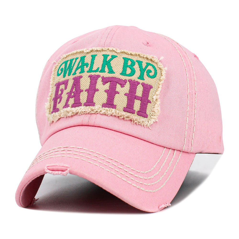 Madeline Love Pink WALK BY FAITH Message Patch Vintage Baseball Cap - Hats - extra