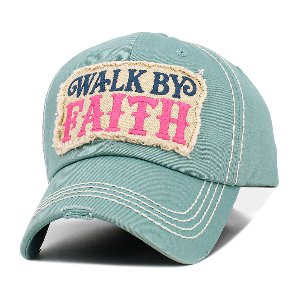 Madeline Love Green WALK BY FAITH Message Patch Vintage Baseball Cap - Hats - extra
