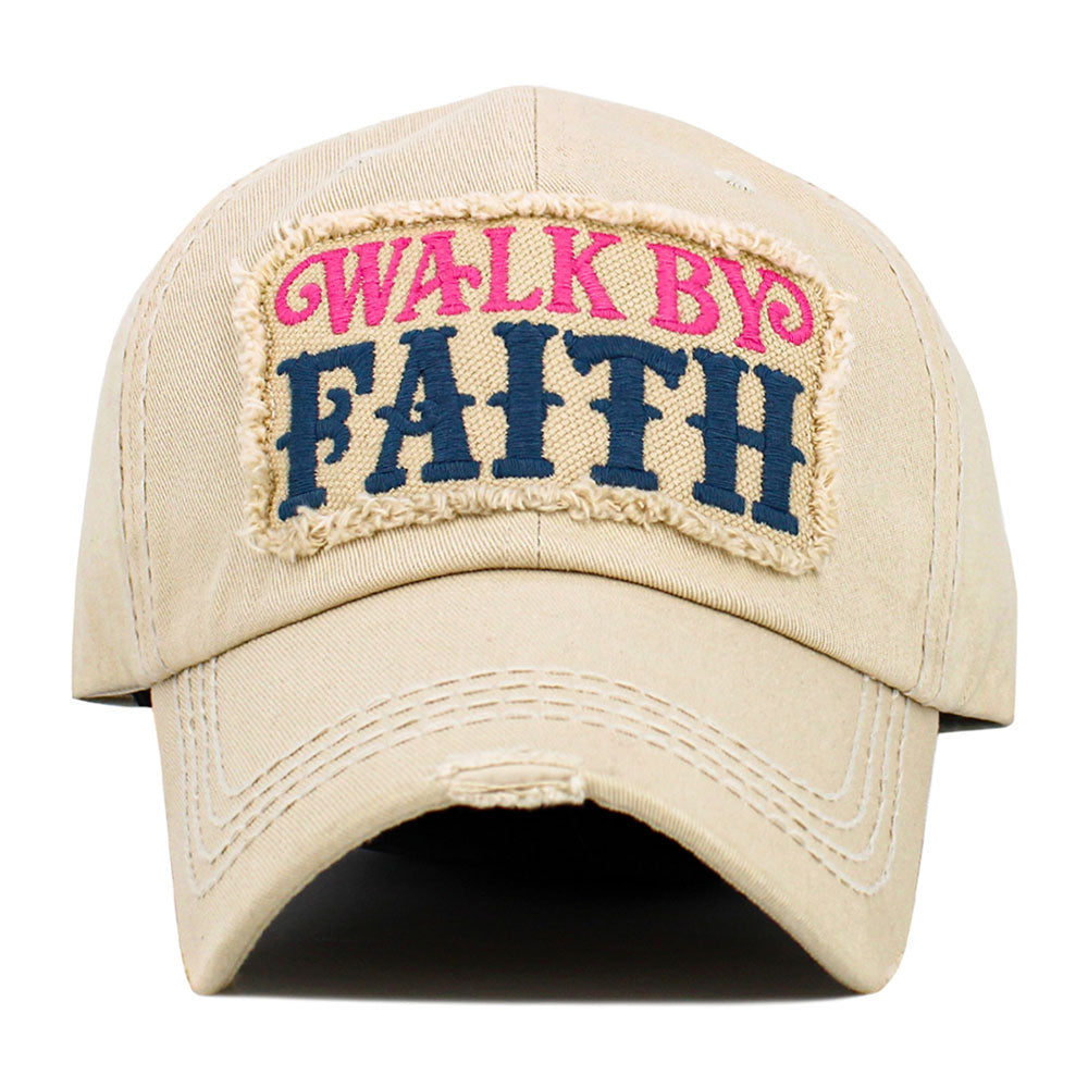 Madeline Love Beige WALK BY FAITH Message Patch Vintage Baseball Cap - Hats - desc