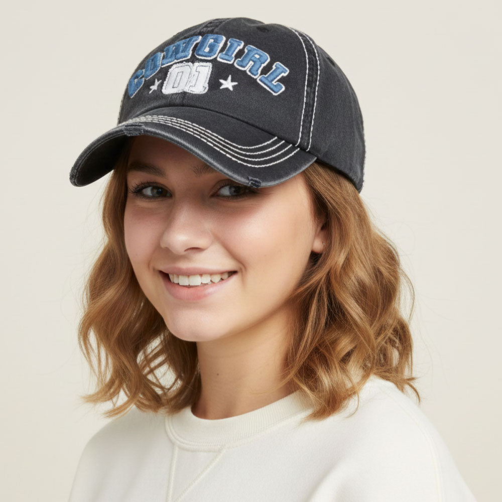 Madeline Love Black COWGIRL 01 Message Bold Stitch Baseball Cap - Hats