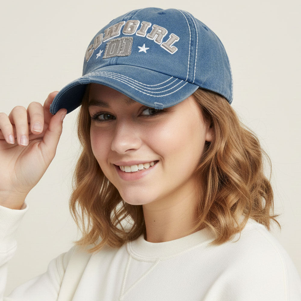 Madeline Love Blue COWGIRL 01 Message Bold Stitch Baseball Cap - Hats