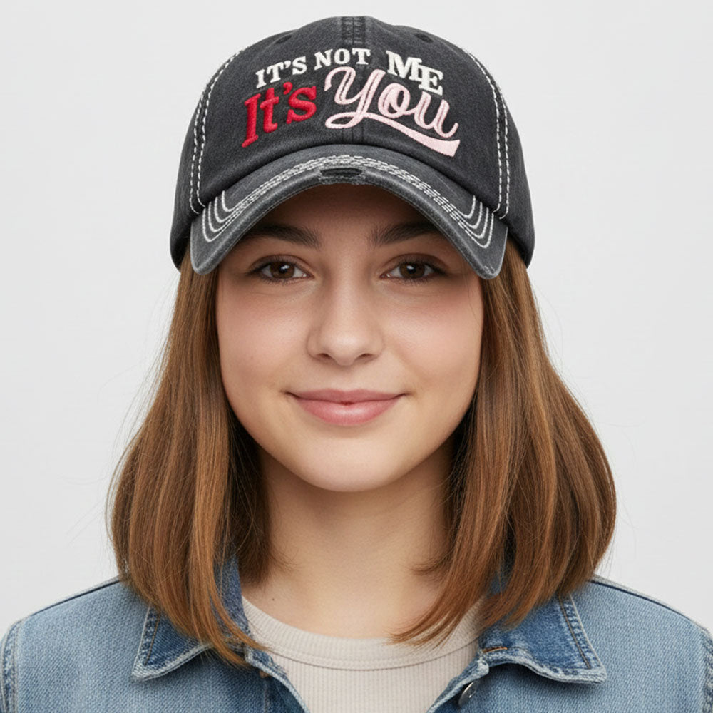 Madeline Love Black ITS NOT ME ITS YOU Message Embroidered Bold Stitch Baseball Cap - Hats