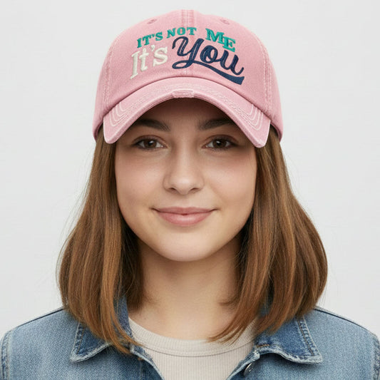 Madeline Love Pink ITS NOT ME ITS YOU Message Embroidered Bold Stitch Baseball Cap - Hats