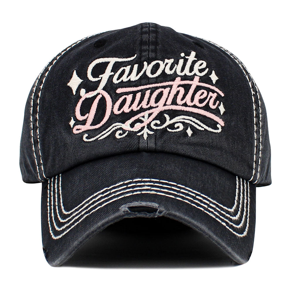 Madeline Love Black FAVORITE DAUGHTER Embroidered Vintage Baseball Cap - Hats - desc