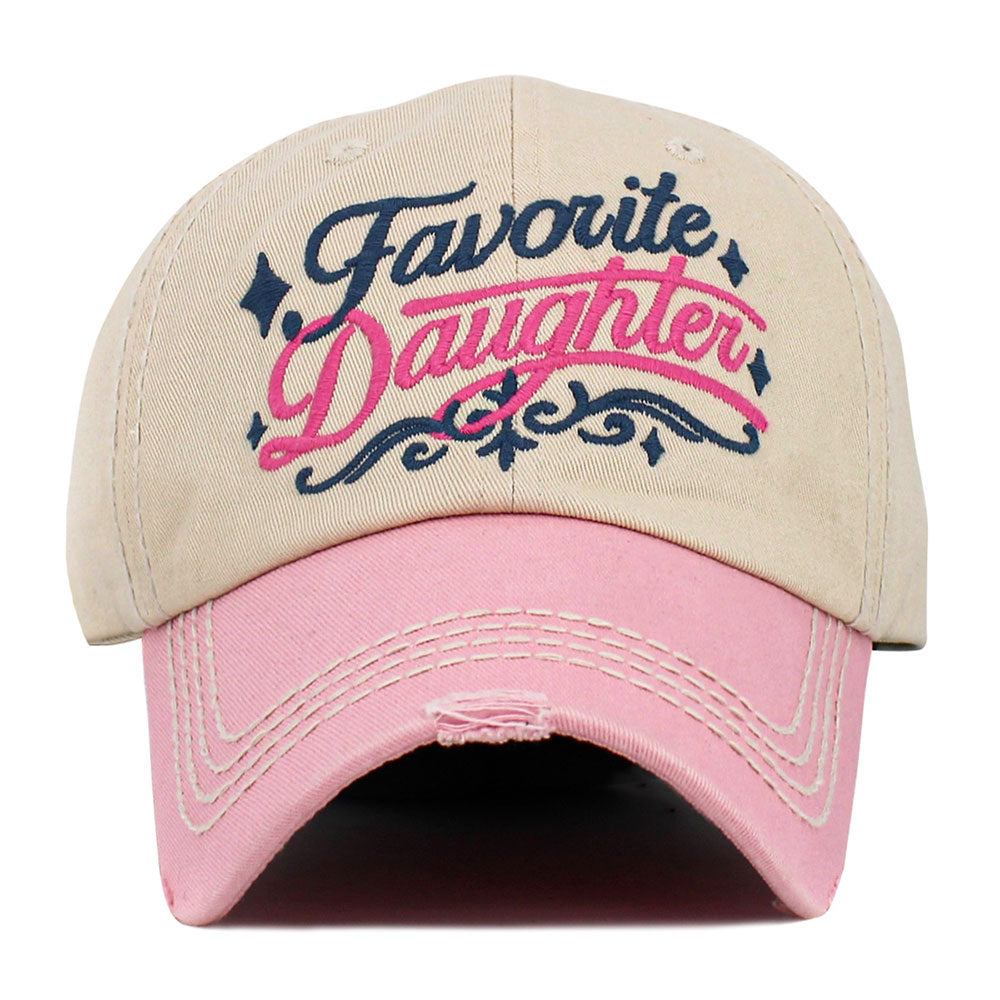 Madeline Love Neutral, Pink FAVORITE DAUGHTER Embroidered Vintage Baseball Cap - Hats - desc