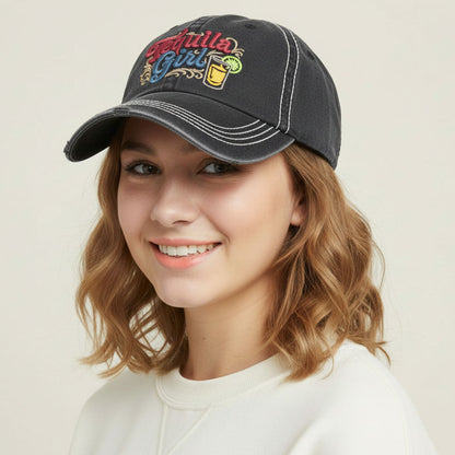 Madeline Love Black TEQUILA GIRL Embroidered Vintage Baseball Cap - Hats
