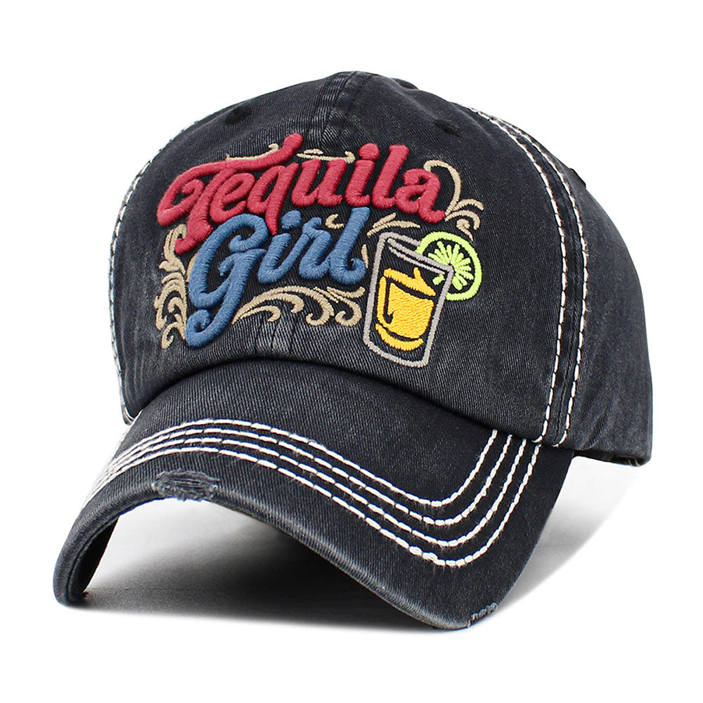 Madeline Love Black TEQUILA GIRL Embroidered Vintage Baseball Cap - Hats - extra