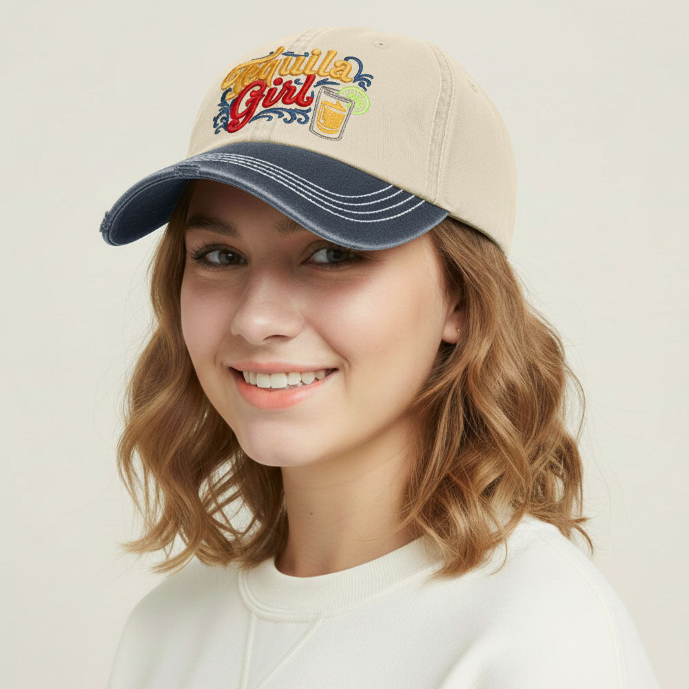 Madeline Love Blue, Neutral TEQUILA GIRL Embroidered Vintage Baseball Cap - Hats