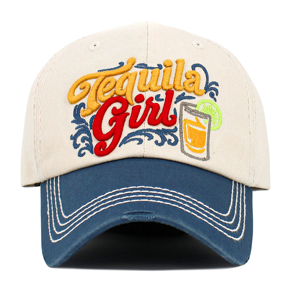 Madeline Love Blue, Neutral TEQUILA GIRL Embroidered Vintage Baseball Cap - Hats - desc