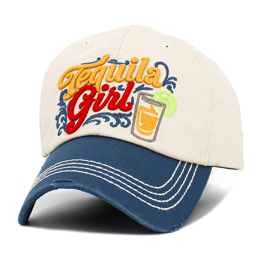Madeline Love Blue, Neutral TEQUILA GIRL Embroidered Vintage Baseball Cap - Hats - extra