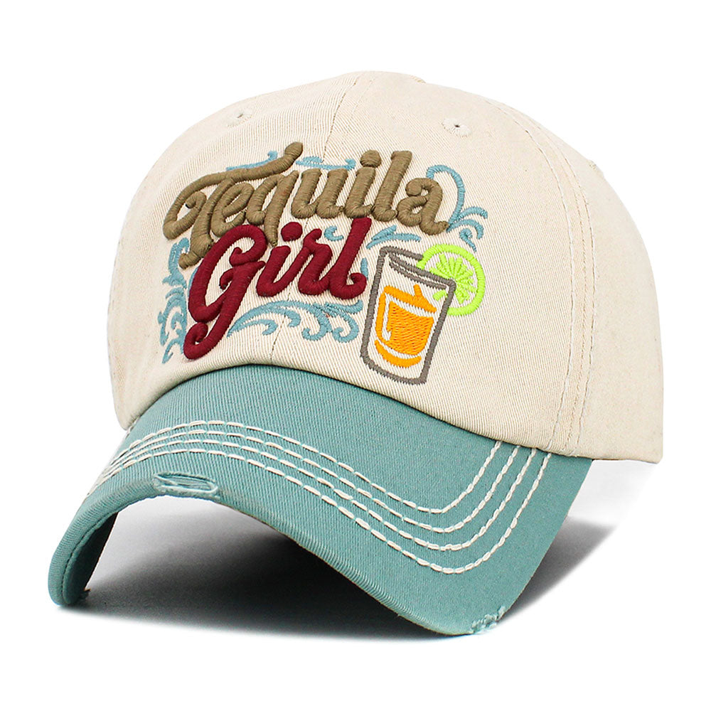 Madeline Love Green, Neutral TEQUILA GIRL Embroidered Vintage Baseball Cap - Hats - extra