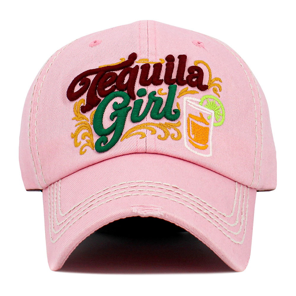 Madeline Love Pink TEQUILA GIRL Embroidered Vintage Baseball Cap - Hats - desc