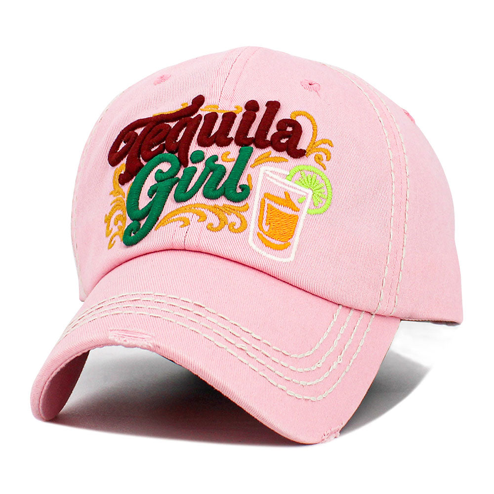 Madeline Love Pink TEQUILA GIRL Embroidered Vintage Baseball Cap - Hats - extra