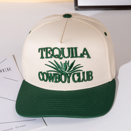 Madeline Love Green TEQUILA COWBOY Message Embroidered Five Panel Canvas Snapback Baseball Cap - Hats