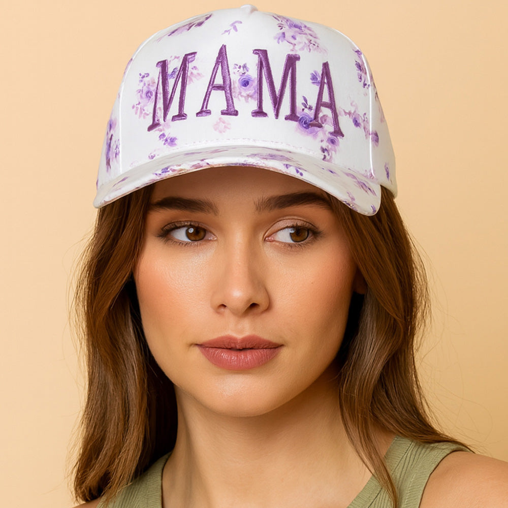 Madeline Love Purple MAMA Floral Embroidered Five Panel Canvas Snapback Baseball Cap - Hats