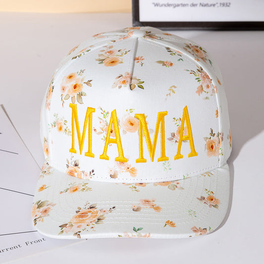 Madeline Love Yellow MAMA Floral Embroidered Five Panel Canvas Snapback Baseball Cap - Hats