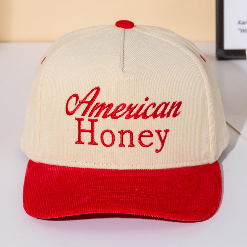 Madeline Love Red AMERICAB HONEY Message Embroidered Five Panel Canvas Snapback Baseball Cap - Hats