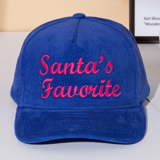 Madeline Love Blue SANTAS FAVORITE Message Embroidered Five Panel Canvas Snapback Baseball Cap - Hats