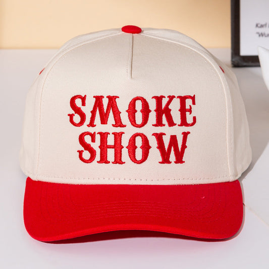 Madeline Love Red SMOKE SHOW Message Embroidered Five Panel Canvas Snapback Baseball Cap - Hats