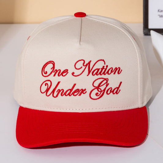 Madeline Love Red ONE NATION UNDER GOD Message Embroidered Five Panel Canvas Snapback Baseball Cap - Hats