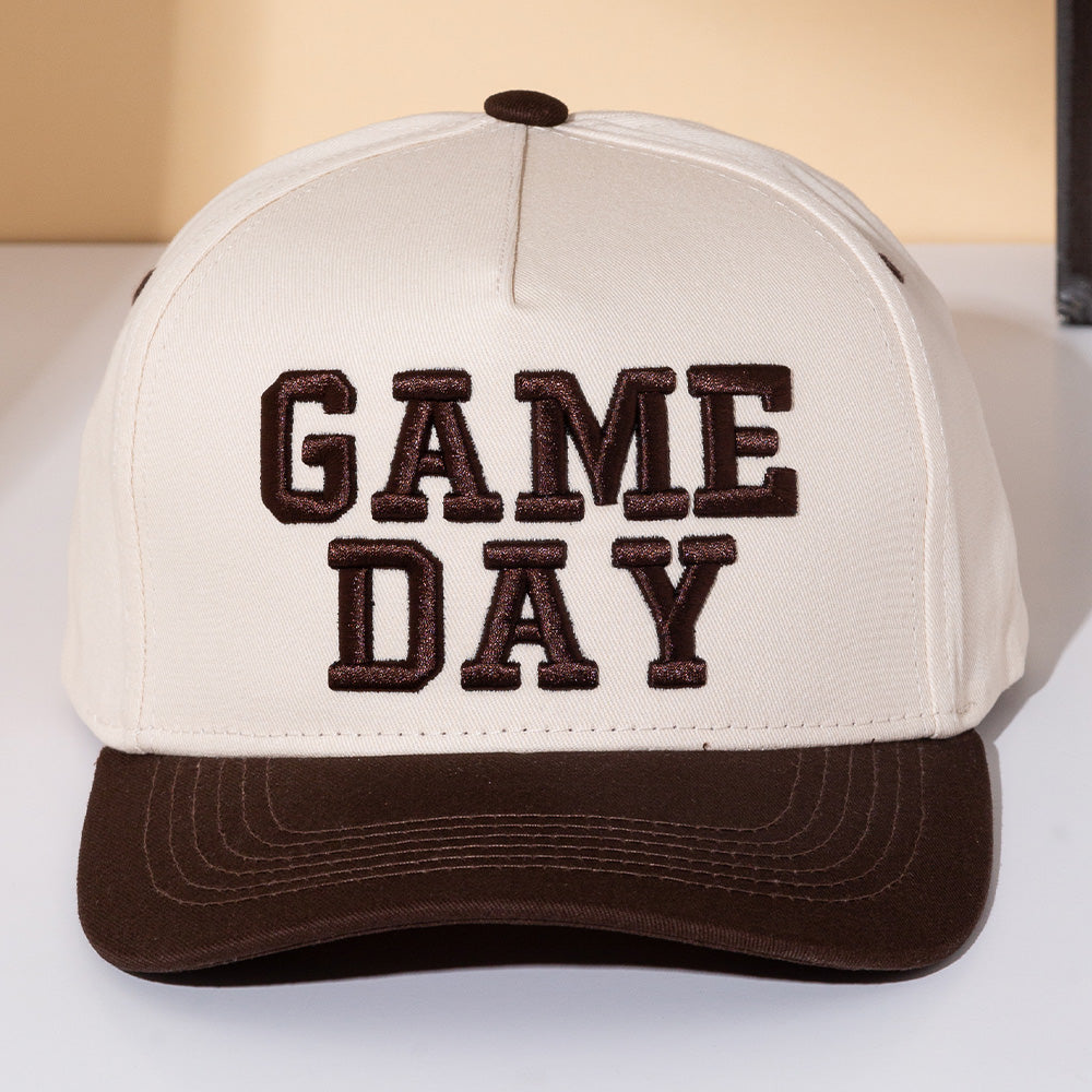 Madeline Love Brown GAME DAY Message Embroidered Five Panel Canvas Snapback Baseball Cap - Hats