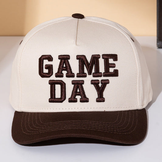 Madeline Love Brown GAME DAY Message Embroidered Five Panel Canvas Snapback Baseball Cap - Hats