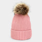 Pink Soft Knit Faux Pom Pom Beanie Hat