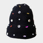 Black Pearl Jewel Embellished Fleece Lining Knit Beanie Hat