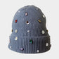 Gray Pearl Jewel Embellished Fleece Lining Knit Beanie Hat