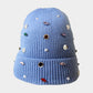 Light Blue Pearl Jewel Embellished Fleece Lining Knit Beanie Hat
