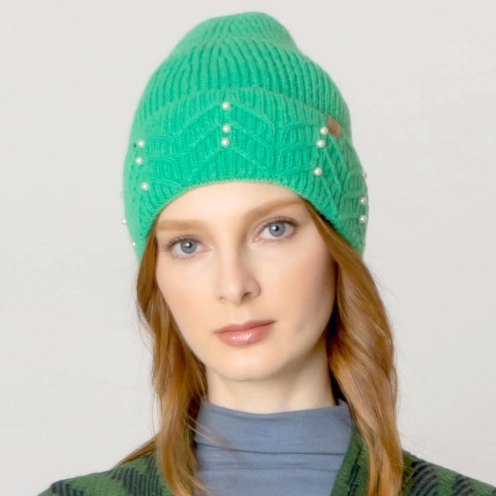 Green Pearl Beanie Hat