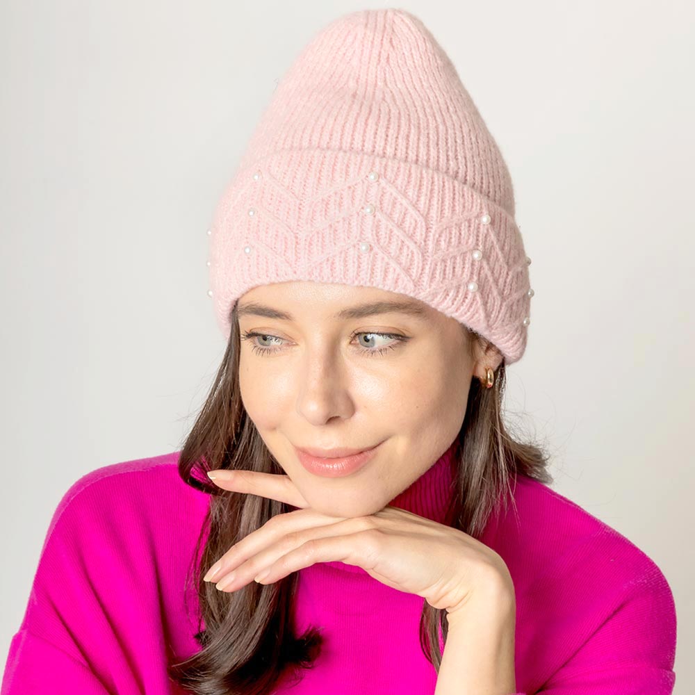 Pink Pearl Beanie Hat