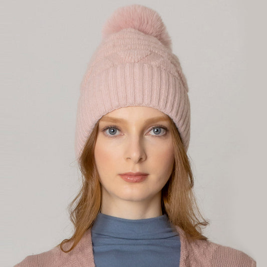 Pink Pom Pom Furry Beanie Hat