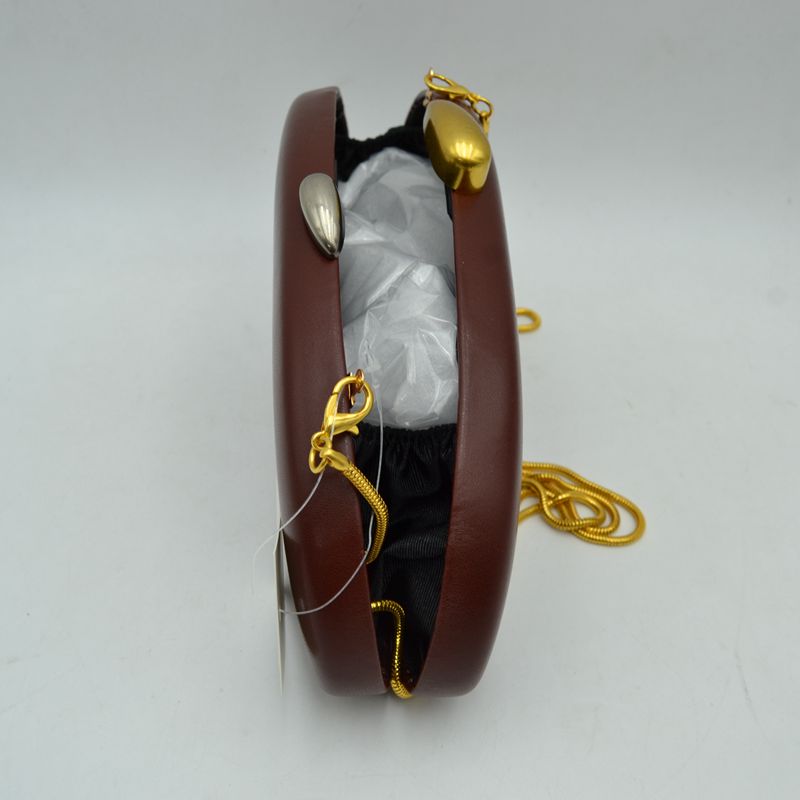 Oval Hardcase Clutch Bag with Two-Tone Metal Clasp - Clutch Bags