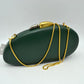 Oval Hardcase Clutch Bag with Two-Tone Metal Clasp - Dark Green - Clutch Bags