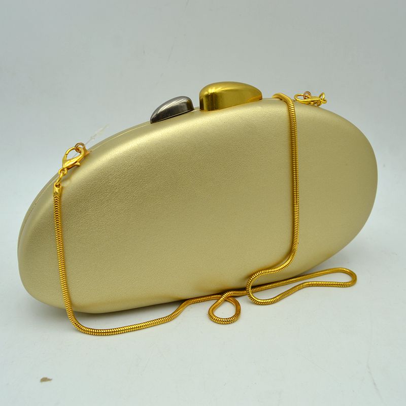 Oval Hardcase Clutch Bag with Two-Tone Metal Clasp - Gold - Clutch Bags
