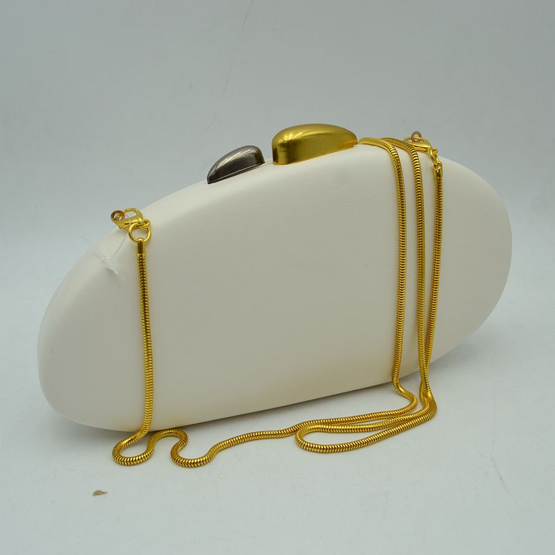 Oval Hardcase Clutch Bag with Two-Tone Metal Clasp - White - Clutch Bags