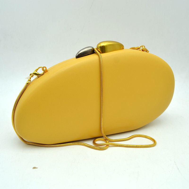 Oval Hardcase Clutch Bag with Two-Tone Metal Clasp - Yellow - Clutch Bags