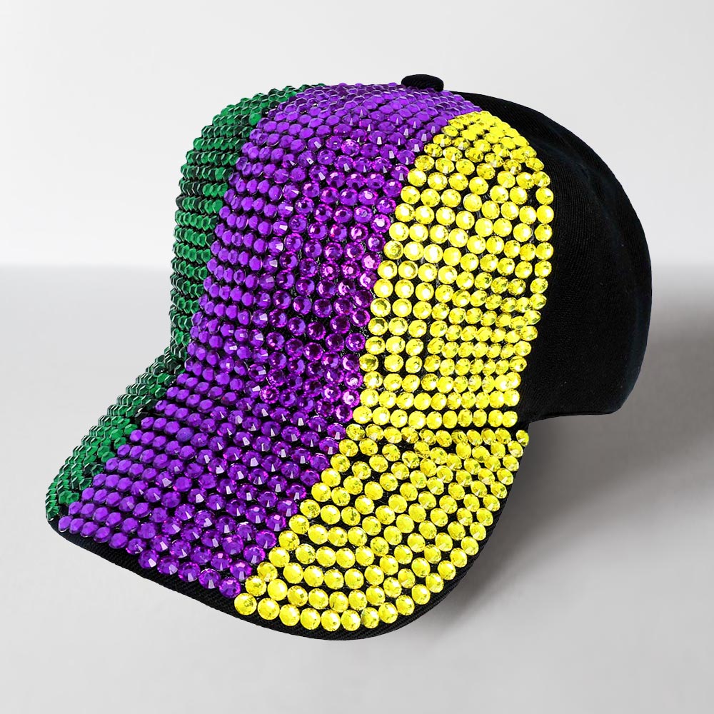 Multi Bling Studded Mardi Gras Baseball Cap