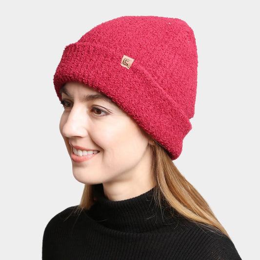 Burgundy Double Layered Solid Color Beanie