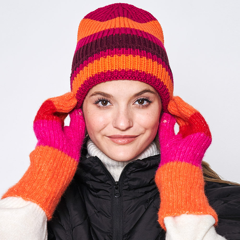 Orange Striped Cuff Beanie Hat