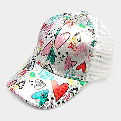 Heart Pattern Mesh Back Baseball Cap