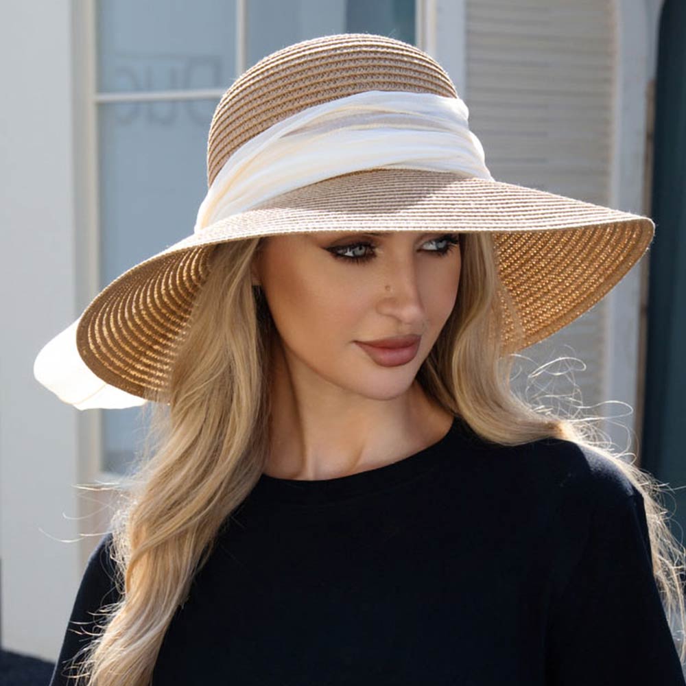 Madeline Love Khaki Oversized Bow Band Wide Brim Straw Sun Hat - Hats